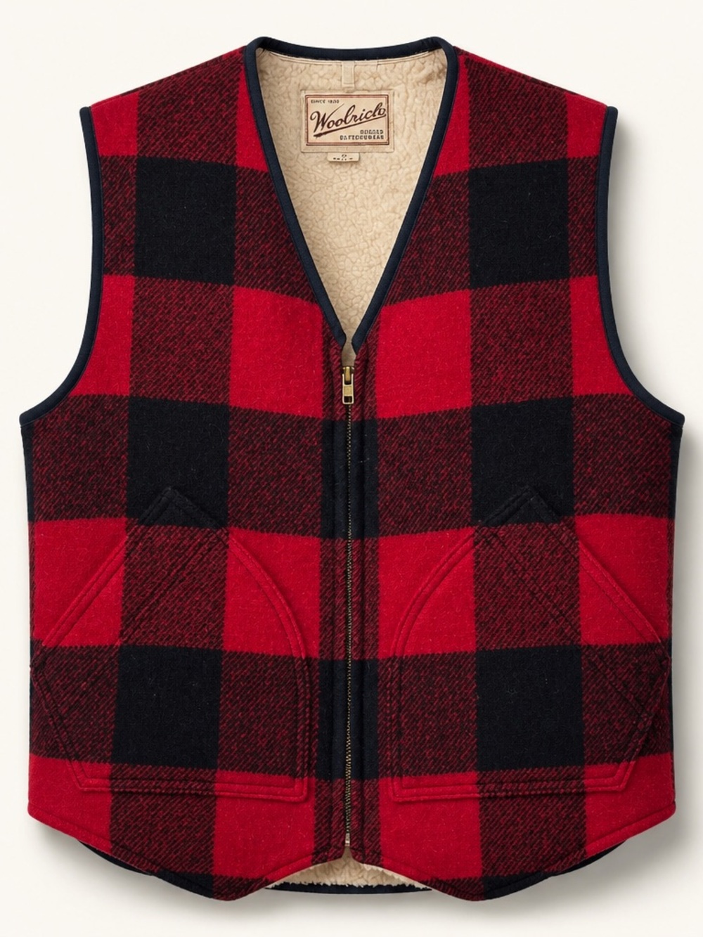 Vintage Woolrich Buffalo Plaid Wool Sherpa Lined Vest Small Made in USA